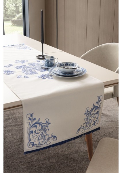 Home Blue Dreams Premium Serisi Duck Keten Runner Leke Tutmaz 45 x 140