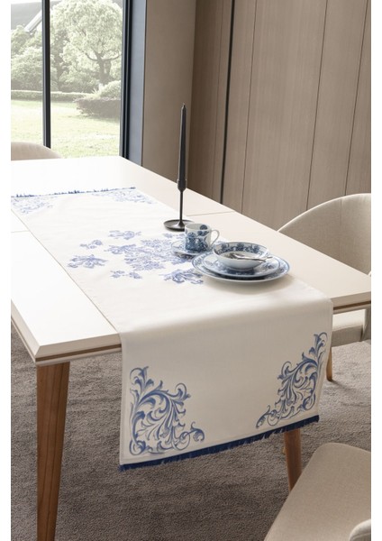Home Blue Dreams Premium Serisi Duck Keten Runner Leke Tutmaz 45 x 140