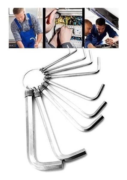 9 Parça Çelik Alyan Seti Kısa Düz Köşe Alyan Anahtar Takımı