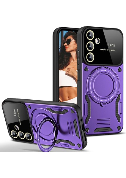 Samsung Galaxy A25 Için Kılıf Kamera Lens Koruyuculu Magsafe Destekli 360 Dönen Halka Standlı Kapak