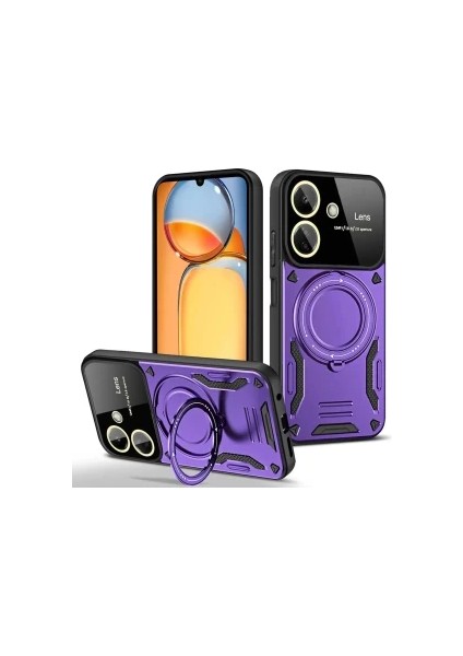 Xiaomi Redmi 13C Için Kılıf Kamera Lens Koruyuculu Magsafe Destekli 360 Dönen Halka Standlı Kapak