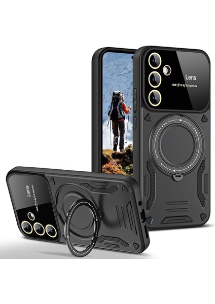Samsung Galaxy A35 Için Kılıf Kamera Lens Koruyuculu Magsafe Destekli 360 Dönen Halka Standlı Kapak