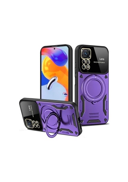 Redmi Note 12 Pro 4g Kılıf Kamera Lens Koruyuculu Magsafe Destekli 360 Dönen Halka Standlı Kapak