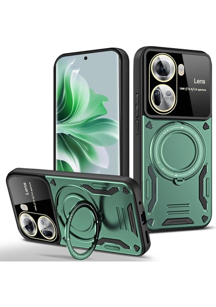 Realme C55 Uyumlu Kılıf Kamera Lens Koruyuculu Magsafe Destekli 360 Dönen Halka Standlı Kapak
