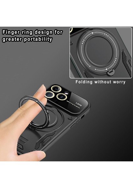 Iphone 16 Pro Için Kılıf Kamera Lens Koruyuculu Magsafe Destekli 360 Dönen Halka Standlı Kapak