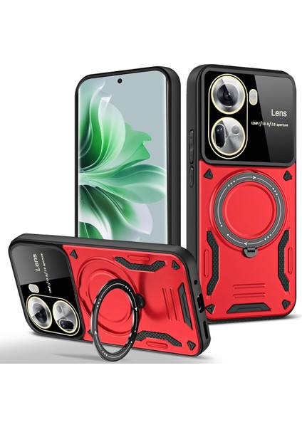 Realme C55 Uyumlu Kılıf Kamera Lens Koruyuculu Magsafe Destekli 360 Dönen Halka Standlı Kapak