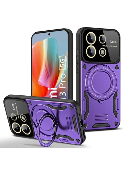 Redmi Note 13 Pro 4g Için Kılıf Kamera Lens Koruyuculu Magsafe Destekli 360 Dönen Halka Standlı Kapak