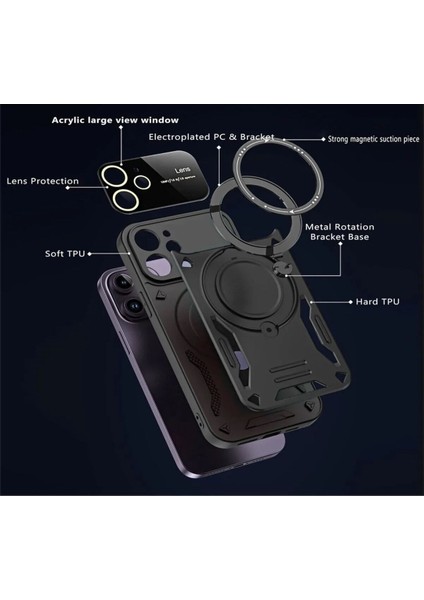 Apple Iphone 11 Için Kılıf Kamera Lens Koruyuculu Magsafe Destekli 360 Dönen Halka Standlı Kapak modelleri
