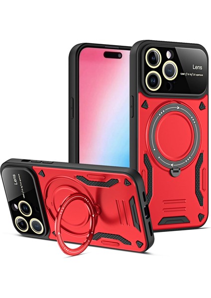 Iphone 16 Pro Için Kılıf Kamera Lens Koruyuculu Magsafe Destekli 360 Dönen Halka Standlı Kapak