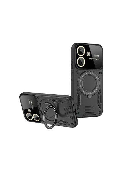 Xiaomi Redmi 13C Için Kılıf Kamera Lens Koruyuculu Magsafe Destekli 360 Dönen Halka Standlı Kapak