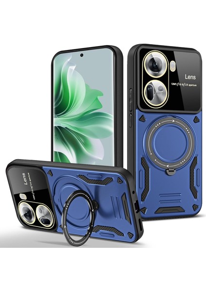 Realme C55 Uyumlu Kılıf Kamera Lens Koruyuculu Magsafe Destekli 360 Dönen Halka Standlı Kapak