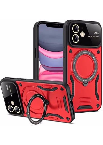 Apple Iphone 11 Için Kılıf Kamera Lens Koruyuculu Magsafe Destekli 360 Dönen Halka Standlı Kapak