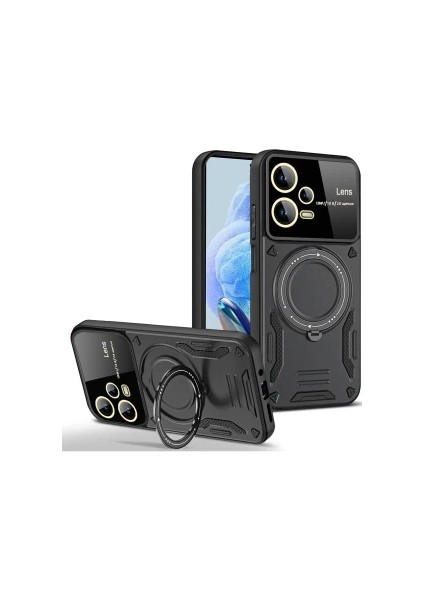 Redmi Note 12 Pro 5g Kılıf Kamera Lens Koruyuculu Magsafe Destekli 360 Dönen Halka Standlı Kapak