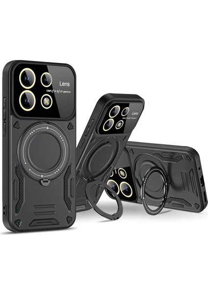 Redmi Note 13 Pro 4g Için Kılıf Kamera Lens Koruyuculu Magsafe Destekli 360 Dönen Halka Standlı Kapak