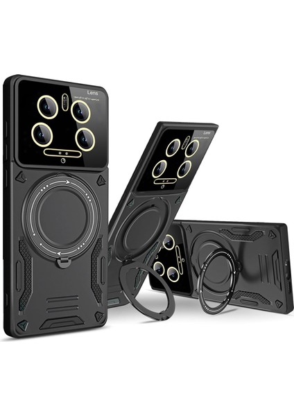 Xiaomi Mi 14 Ultra Için Kılıf Kamera Lens Koruyuculu Magsafe Destekli 360 Dönen Halka Standlı Kapak