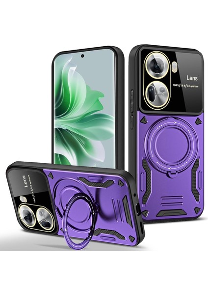 Realme C55 Uyumlu Kılıf Kamera Lens Koruyuculu Magsafe Destekli 360 Dönen Halka Standlı Kapak