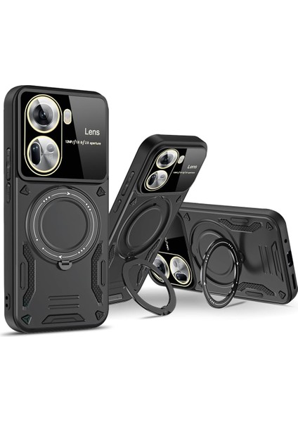 Realme C55 Uyumlu Kılıf Kamera Lens Koruyuculu Magsafe Destekli 360 Dönen Halka Standlı Kapak