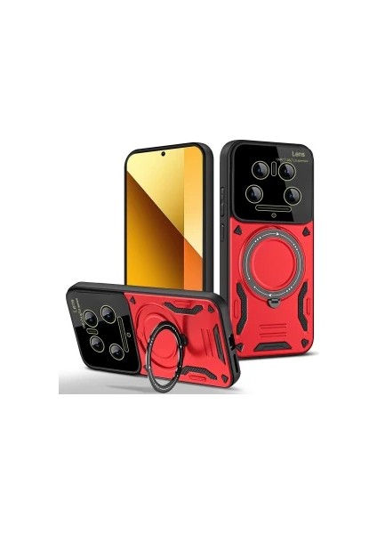 Xiaomi Mi 14 Ultra Için Kılıf Kamera Lens Koruyuculu Magsafe Destekli 360 Dönen Halka Standlı Kapak