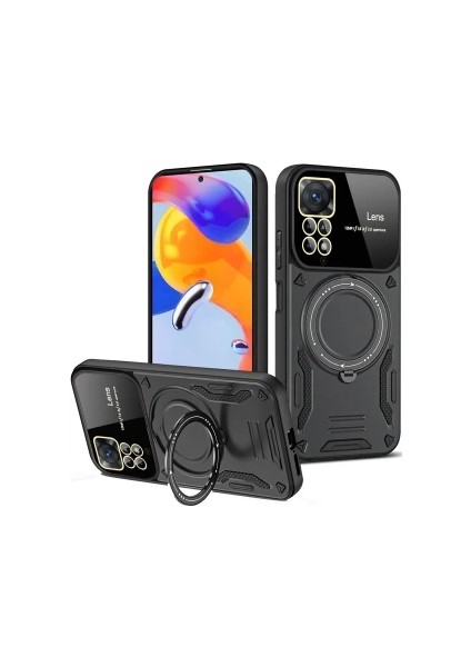 Redmi Note 12 Pro 4g Kılıf Kamera Lens Koruyuculu Magsafe Destekli 360 Dönen Halka Standlı Kapak