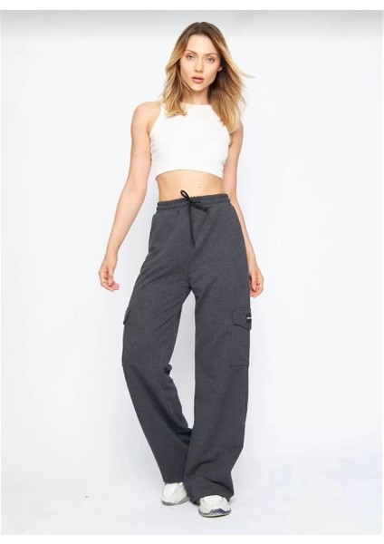 Kargo Cepli Palazzo Oversize Kesim Iki Iplik Bol Paça Eşofman Altı Pantalon - Antrasit fırsatları