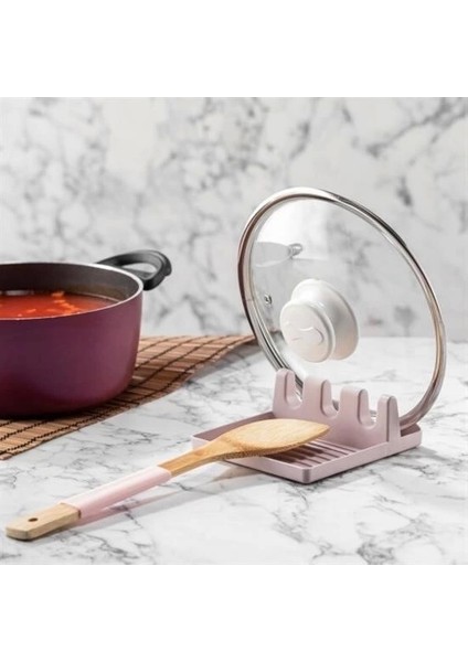 Buffer® Tencere Kapak Tutuculu Kaşıklıklı Tencere Kapak Standı Pratik Kaşık Kepçe Altlık Düzenleyici