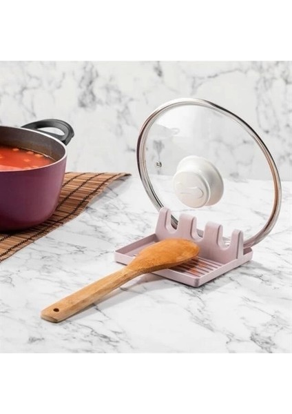 Buffer® Tencere Kapak Tutuculu Kaşıklıklı Tencere Kapak Standı Pratik Kaşık Kepçe Altlık Düzenleyici