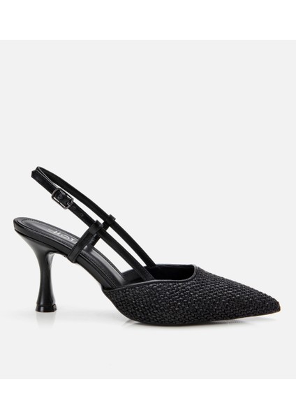 01AYH307450A100 KADIN Siyah Hasır Detaylı Arkası Açık Stiletto