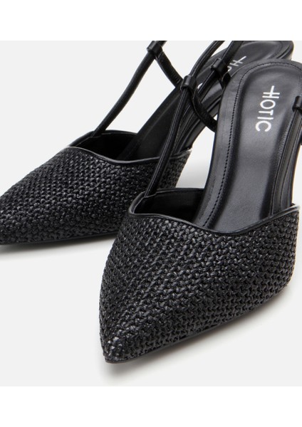 01AYH307450A100 KADIN Siyah Hasır Detaylı Arkası Açık Stiletto