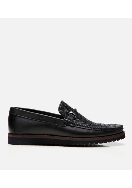 02AYH302950A100 ERKEK Deri Siyah Hafif Tabanlı Toka Detaylı Loafer