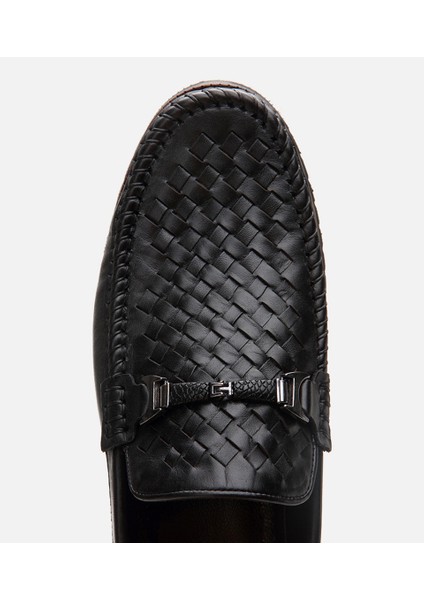 02AYH302950A100 ERKEK Deri Siyah Hafif Tabanlı Toka Detaylı Loafer