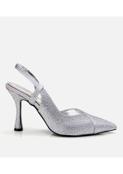 01AYH307490A210 KADIN Lame Taşlı Arkası Açık Stiletto