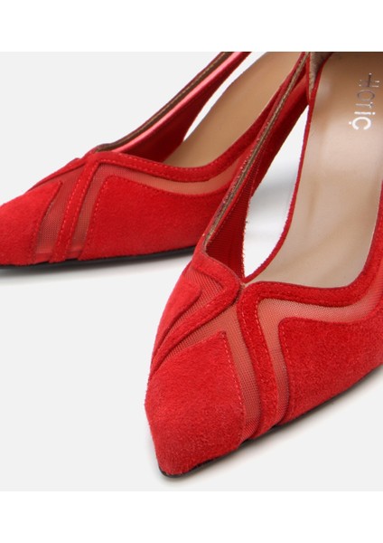 01AYH308800A750 KADIN Süet Kırmızı Transparan Kalın Topuklu Stiletto