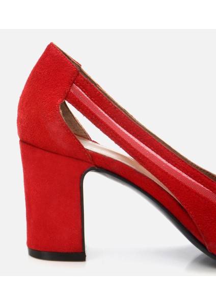 01AYH308800A750 KADIN Süet Kırmızı Transparan Kalın Topuklu Stiletto