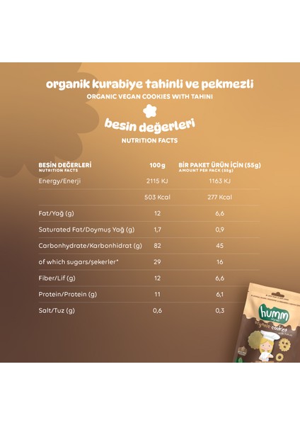 Humm Organıc Cheflıne Tahinli Pekmezli Vegan Kurabiye 55G x 3 Adet fırsatları