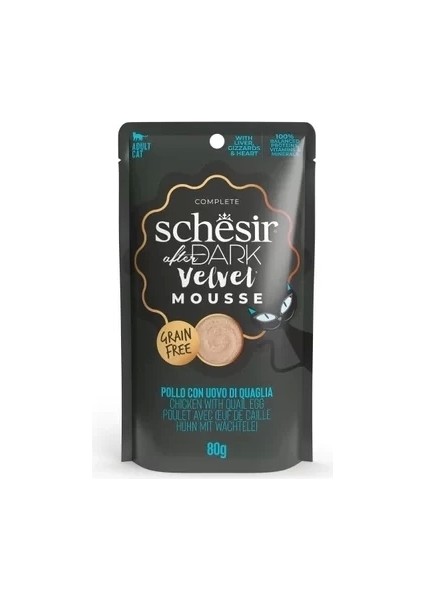 Schesir After Dark Velvet Mousse Tavuklu ve Bıldırcın Yumurtalı Yetişkin Kedi Yaş Maması 80 gr