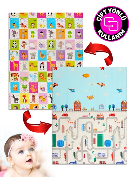 Animals + Taşıtlar , Katlanabilir Çocuk Oyun Halısı – Ekstra Large - 180X200X1 cm - Taşıma Çantası Yanında fiyatları