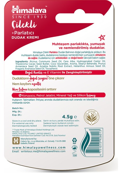 Parlatıcı Dudak Kremi, Çilek, Nemlendirici, %100 Doğal Renk, Silikon Içermez, 4,5 Gr 3 Adet fiyatları