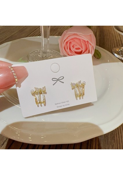 Hengshan 925 Gümüş Iğne Kore Tarzı Moda Inci Küpeler Niş Tasarım Içi Boş Kelebek Tatlı Pembe Çok Yönlü Küpe (Yurt Dışından)