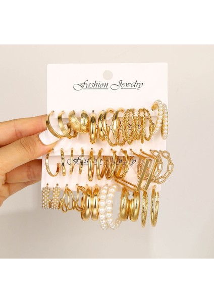 Hengshan Çok Satan Moda Avrupa ve Amerikan Tarzı Altın C-Şekilli Zincir Küpe Seti, Bayanlar Için Hafif Lüks ve Üst Düzey Küpeler (Yurt Dışından)