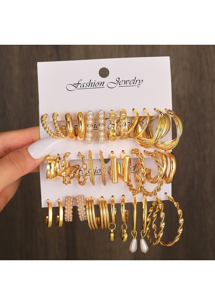 Hengshan Çok Satan Moda Avrupa ve Amerikan Tarzı Altın C-Şekilli Zincir Küpe Seti, Bayanlar Için Hafif Lüks ve Üst Düzey Küpeler (Yurt Dışından)