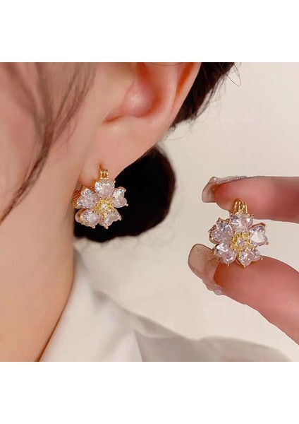 Hengshan Ikiz Çiçekler Lotus Göleti Ayışığı Çiçekleri Çift Taraflı Tatlı Küpe Kadın Kişiselleştirilmiş Kedi Gözü Zarif Küpe (Yurt Dışından) fiyatları