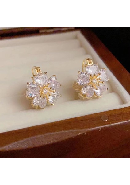 Hengshan Ikiz Çiçekler Lotus Göleti Ayışığı Çiçekleri Çift Taraflı Tatlı Küpe Kadın Kişiselleştirilmiş Kedi Gözü Zarif Küpe (Yurt Dışından) modelleri