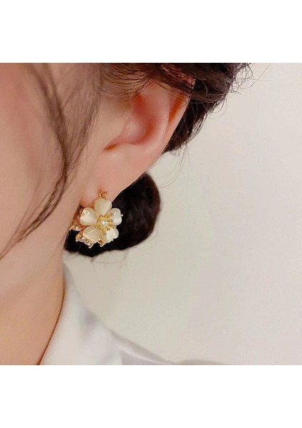 Hengshan Ikiz Çiçekler Lotus Göleti Ayışığı Çiçekleri Çift Taraflı Tatlı Küpe Kadın Kişiselleştirilmiş Kedi Gözü Zarif Küpe (Yurt Dışından) fırsatları