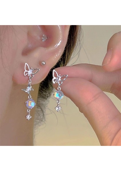 Hengshan 925 Gümüş Iğne Yay Küpe Kore Tarzı Küpeler Üst Düzey Küpeler Niş Inciler Çok Yönlü Mizaç Küpeleri (Yurt Dışından)