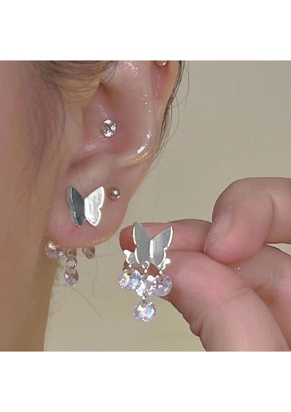 Hengshan 925 Gümüş Iğne Yay Küpe Kore Tarzı Küpeler Üst Düzey Küpeler Niş Inciler Çok Yönlü Mizaç Küpeleri (Yurt Dışından)