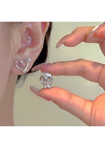 Hengshan 925 Gümüş Iğne Yay Küpe Kore Tarzı Küpeler Üst Düzey Küpeler Niş Inciler Çok Yönlü Mizaç Küpeleri (Yurt Dışından)