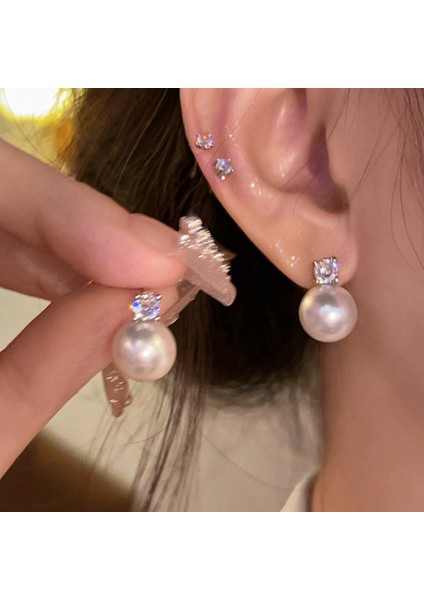 Hengshan 925 Gümüş Iğne Yay Küpe Kore Tarzı Küpeler Üst Düzey Küpeler Niş Inciler Çok Yönlü Mizaç Küpeleri (Yurt Dışından)