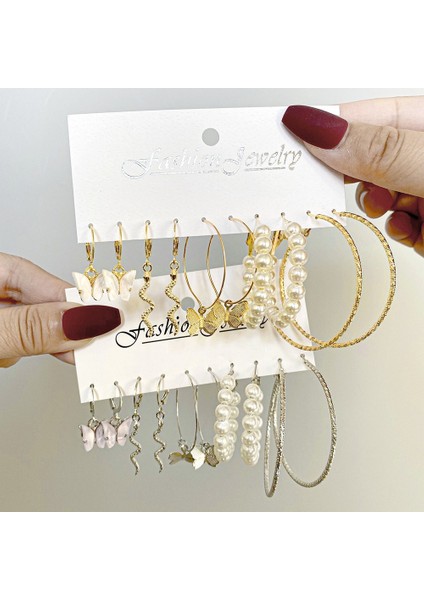 Hengshan Çok Satan Moda Avrupa ve Amerikan Tarzı Altın C-Şekilli Zincir Küpe Seti, Bayanlar Için Hafif Lüks ve Üst Düzey Küpeler (Yurt Dışından)