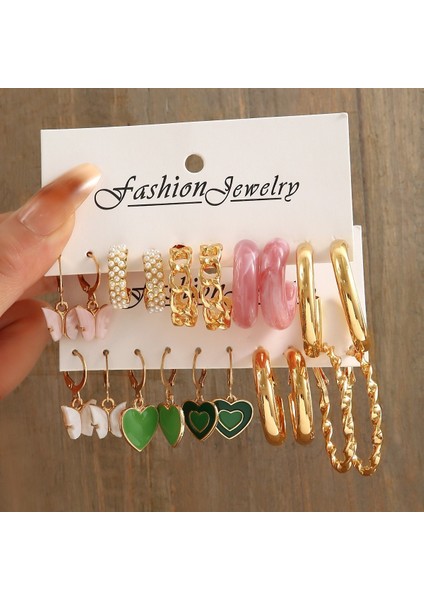 Hengshan Çok Satan Moda Avrupa ve Amerikan Tarzı Altın C-Şekilli Zincir Küpe Seti, Bayanlar Için Hafif Lüks ve Üst Düzey Küpeler (Yurt Dışından)