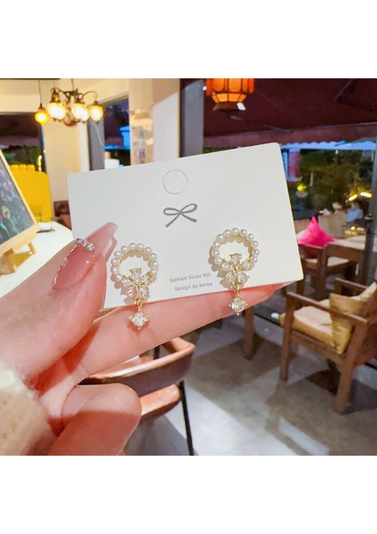 Hengshan 925 Gümüş Iğne Kore Tarzı Moda Inci Küpeler Niş Tasarım Içi Boş Kelebek Tatlı Pembe Çok Yönlü Küpe (Yurt Dışından)